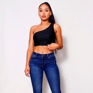 One Shoulder Black Crop Top
